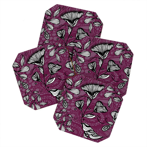 Julia Da Rocha Purple Funky Flowers Coaster Set