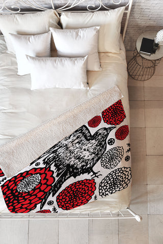Julia Da Rocha Raven Rose Fleece Throw Blanket