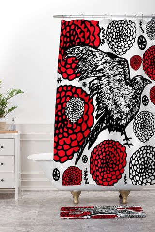 Julia Da Rocha Raven Rose Shower Curtain And Mat