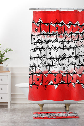 Julia Da Rocha Redbrick Azteca Shower Curtain And Mat