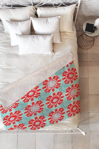Julia Da Rocha Retro Flowers Fleece Throw Blanket