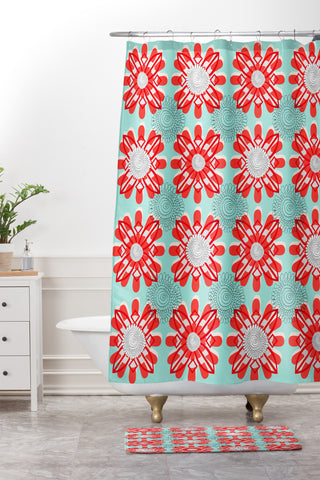 Julia Da Rocha Retro Flowers Shower Curtain And Mat