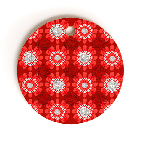 Julia Da Rocha Retro Red Flowers Cutting Board Round