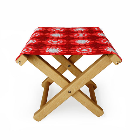Julia Da Rocha Retro Red Flowers Folding Stool