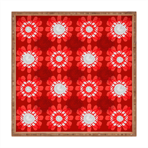 Julia Da Rocha Retro Red Flowers Square Tray