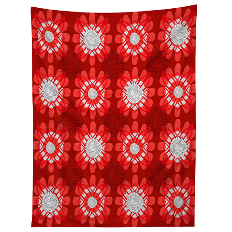 Julia Da Rocha Retro Red Flowers Tapestry