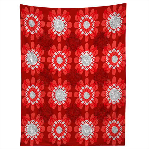 Julia Da Rocha Retro Red Flowers Tapestry