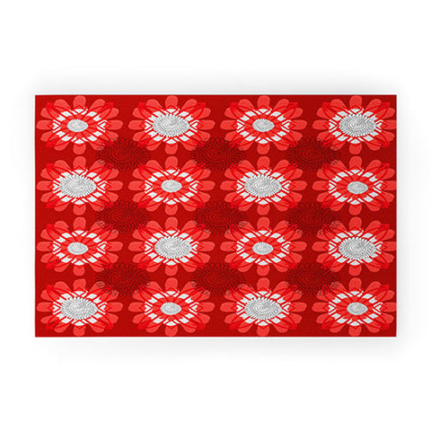 Julia Da Rocha Retro Red Flowers Welcome Mat