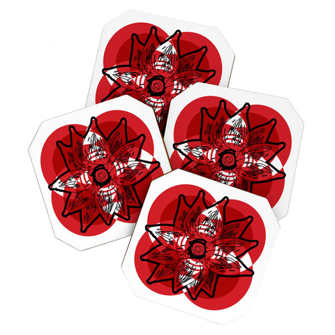 Julia Da Rocha Rojo Flor Coaster Set
