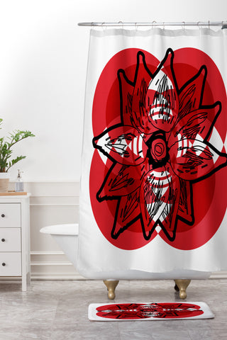 Julia Da Rocha Rojo Flor Shower Curtain And Mat