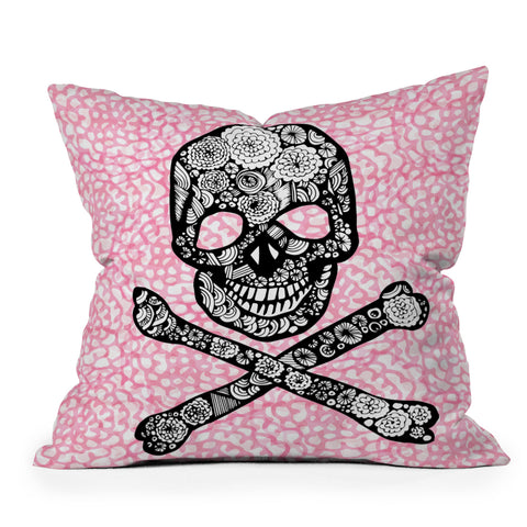 Julia Da Rocha Skull N Roses Throw Pillow