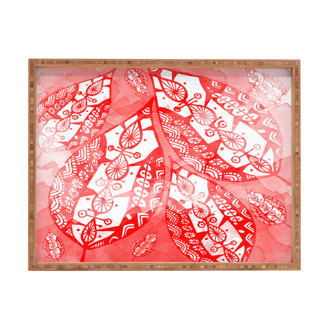 Julia Da Rocha Watercolor Redleaves Rectangular Tray