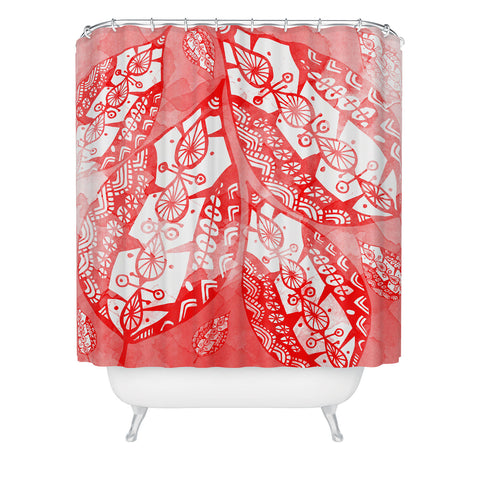 Julia Da Rocha Watercolor Redleaves Shower Curtain