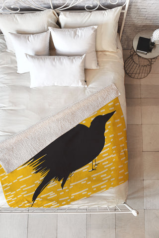 Julia Da Rocha Yellow Crow Fleece Throw Blanket