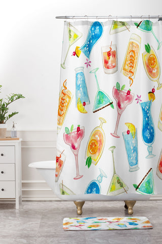 Julia Madoka Colorful cocktails white Shower Curtain And Mat