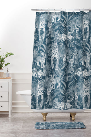 Julia Madoka Family of Tigers Monochrome Shower Curtain And Mat