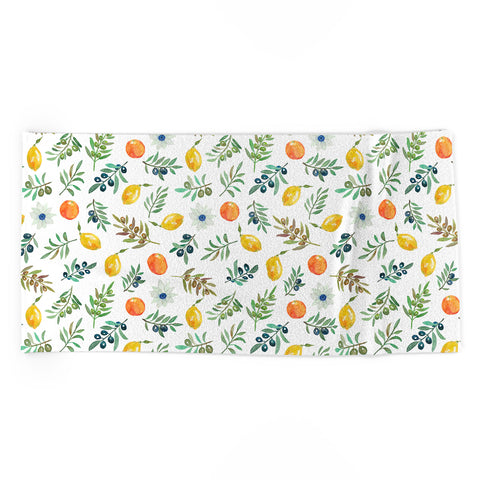 Julia Madoka Lemon Orange and Olive Mediterranean Beach Towel