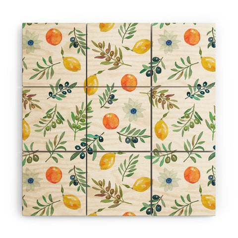 Julia Madoka Lemon Orange and Olive Mediterranean Wood Wall Mural