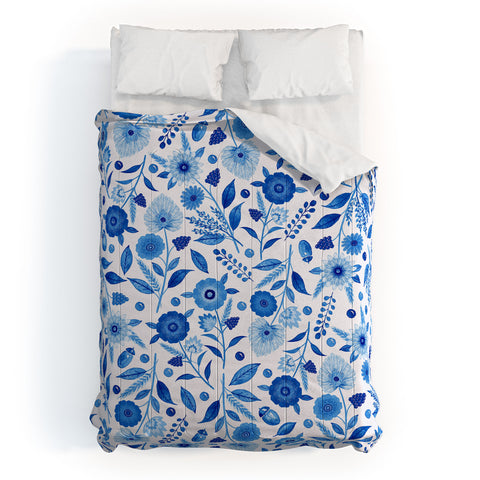 Julia Madoka Sky Blue Folk Florals Comforter