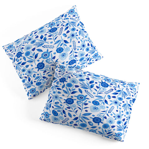 Julia Madoka Sky Blue Folk Florals Pillow Shams