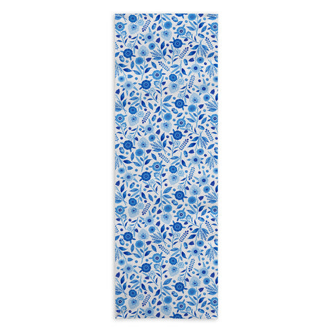 Julia Madoka Sky Blue Folk Florals Yoga Towel