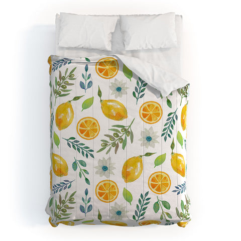 Julia Madoka Watercolor Lemons and Olives Comforter