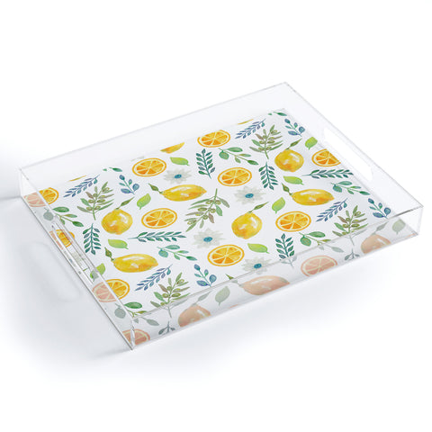 Julia Madoka Watercolor Lemons and Olives Acrylic Tray