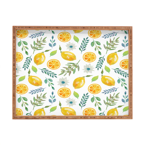 Julia Madoka Watercolor Lemons and Olives Rectangular Tray