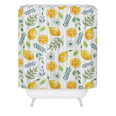 Julia Madoka Watercolor Lemons and Olives Shower Curtain