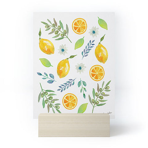 Julia Madoka Watercolor Lemons and Olives Mini Art Print