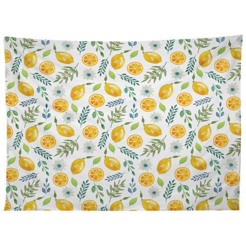 Julia Madoka Watercolor Lemons and Olives Tapestry