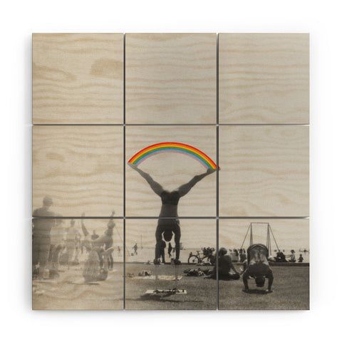 Julia Walck Straddle Rainbow Handstand Wood Wall Mural