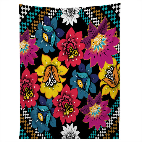 Juliana Curi Black Flower Tapestry
