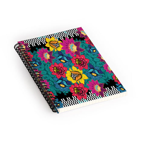 Juliana Curi Black Graphic Flower Spiral Notebook
