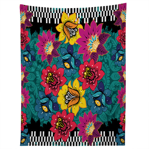 Juliana Curi Black Graphic Flower Tapestry