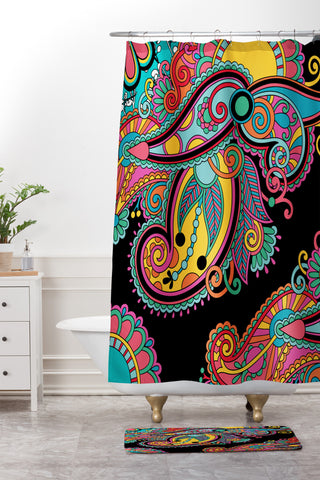 Juliana Curi Black India Shower Curtain And Mat