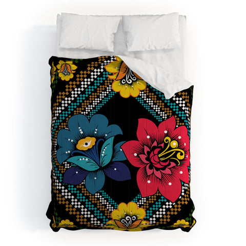 Juliana Curi Black More Flower Comforter