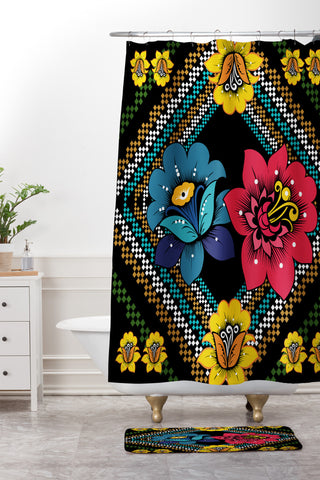 Juliana Curi Black More Flower Shower Curtain And Mat