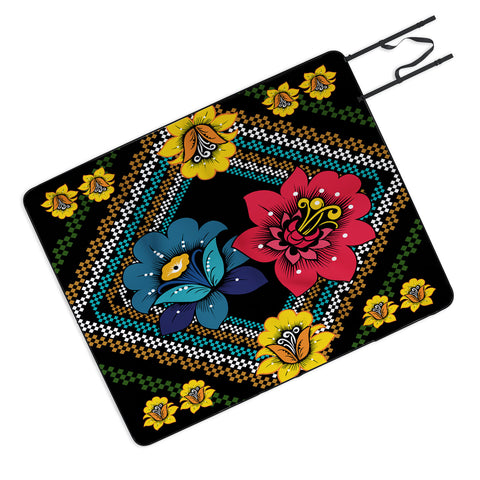 Juliana Curi Black More Flower Picnic Blanket