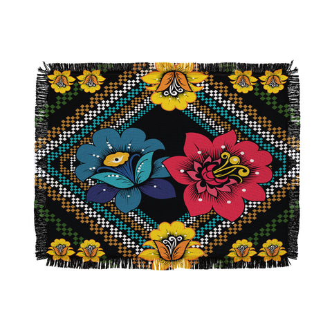 Juliana Curi Black More Flower Throw Blanket