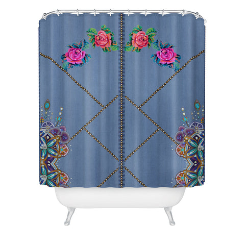 Juliana Curi Denim Embroided Shower Curtain