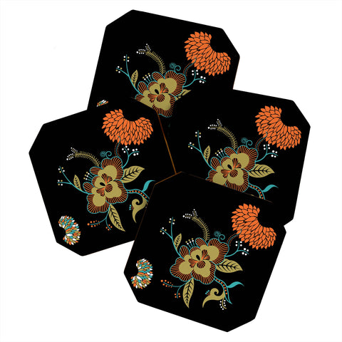 Juliana Curi Flower Black Coaster Set
