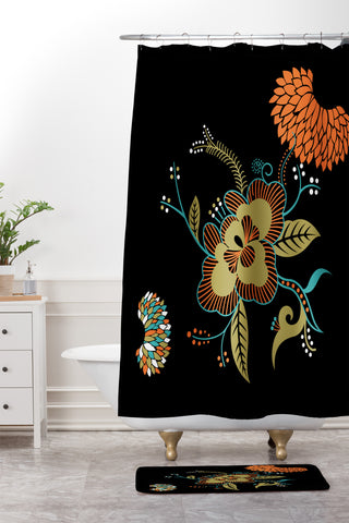 Juliana Curi Flower Black Shower Curtain And Mat