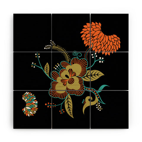 Juliana Curi Flower Black Wood Wall Mural
