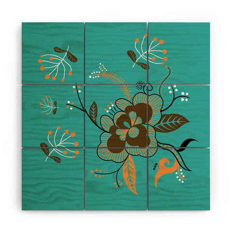 Juliana Curi Flower Turquesa Wood Wall Mural
