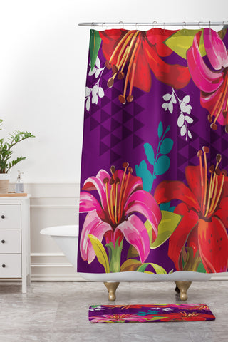 Juliana Curi Mix Flower 3 Shower Curtain And Mat