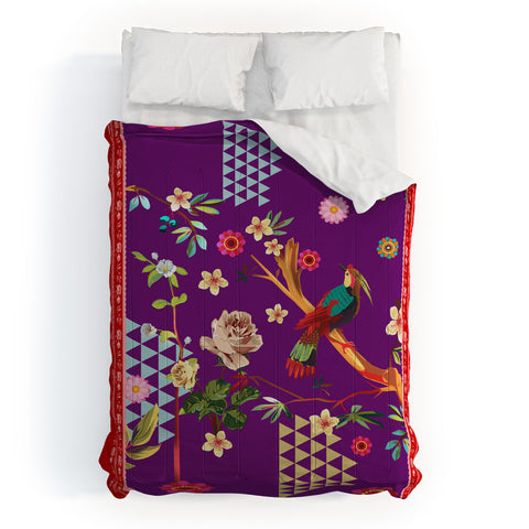 Juliana Curi Purple Oriental Bird Comforter