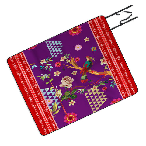 Juliana Curi Purple Oriental Bird Picnic Blanket