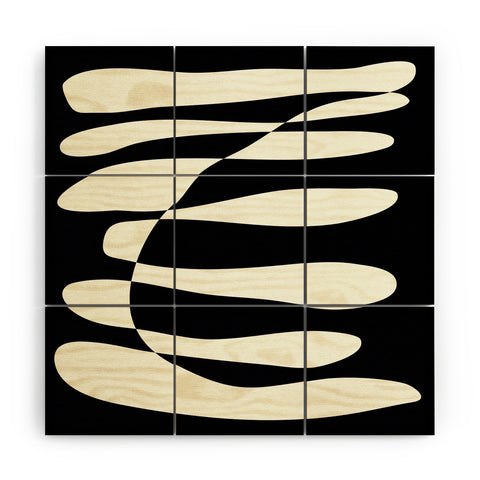 June Journal Abstract Composition in Black Wood Wall Mural