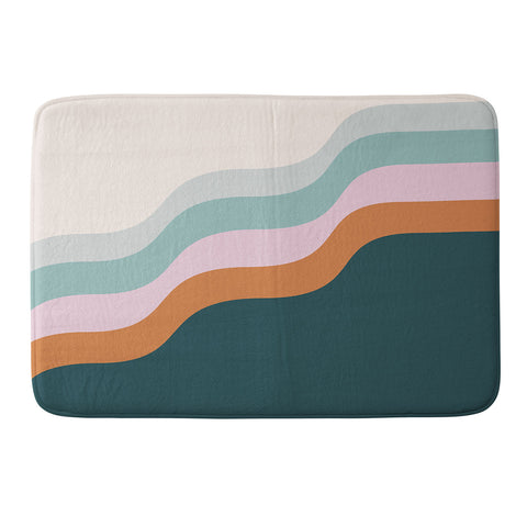 June Journal Abstract Diagonal Waves in Teal Memory Foam Bath Mat